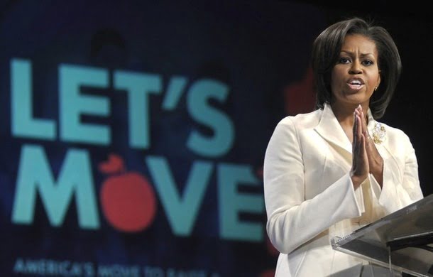 U.S. First Lady Michelle Obama delivers a speech on the first anniversary of "Lets Move!", a campaign to combat childhood obesity, at North Point Community Church in Alpharetta